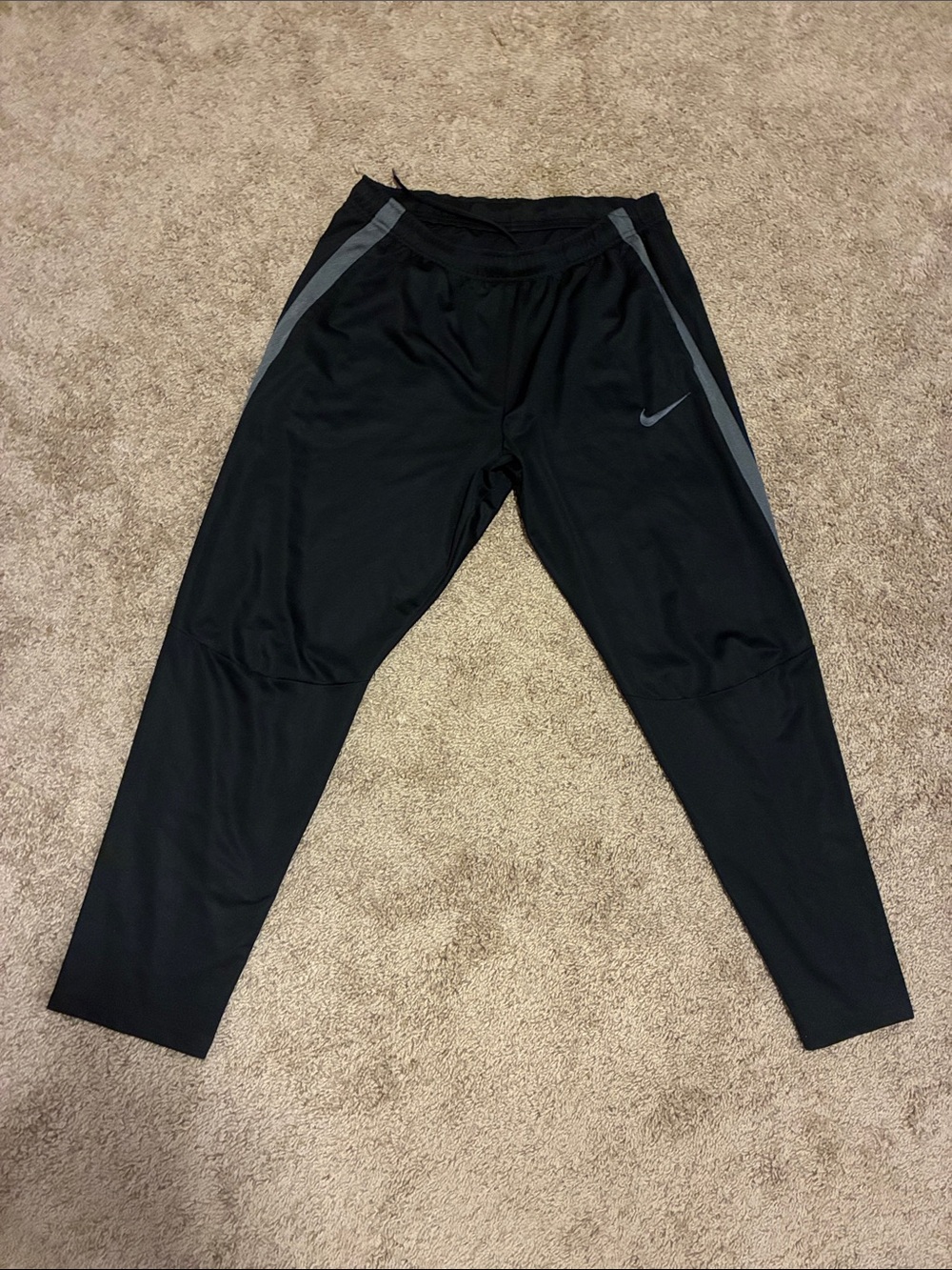 Nike Men's Black Joggers with Gray Side Stripes